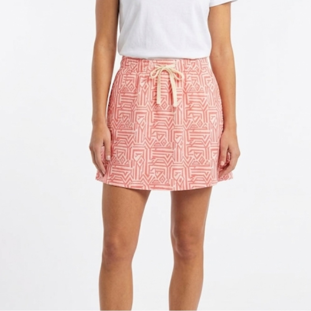 J. Crew Pink White Linen Cotton Blend Geo Print Drawstring Mini Skirt Size 00